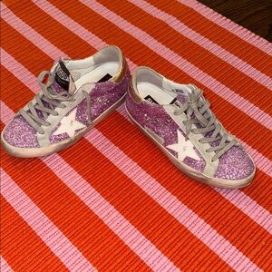 Golden Goose Style Purple Glitter Superstar Sneakers